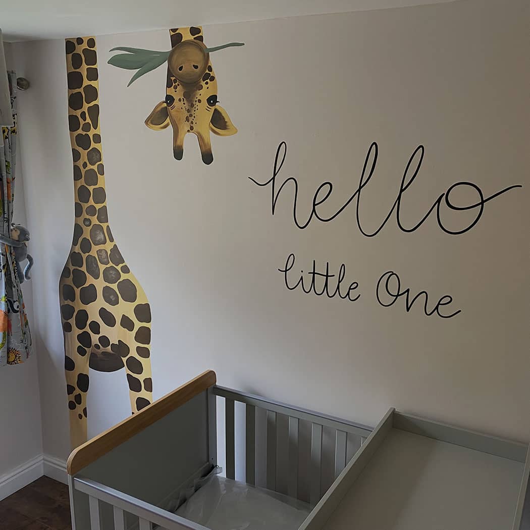 Hand painted mural in child's bedroom at Wrexham home