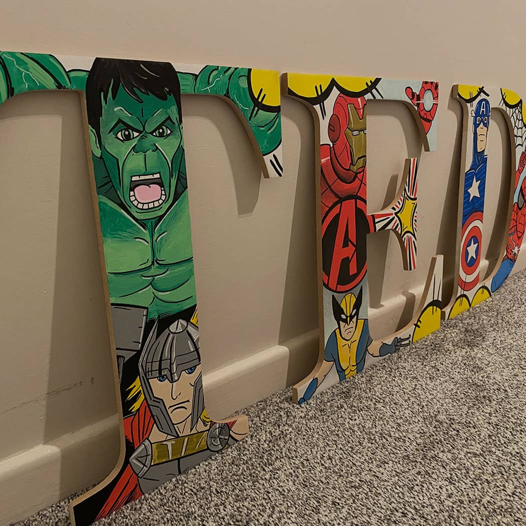 Marvel superhero hand painted letters