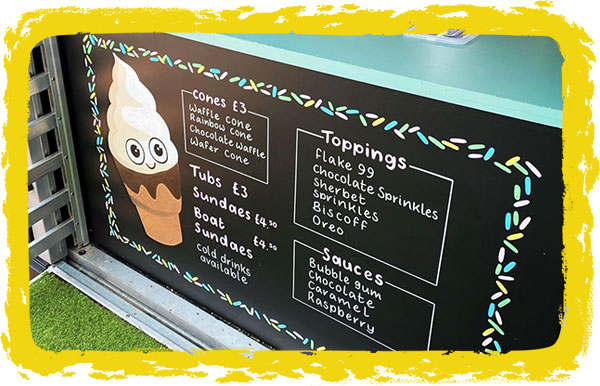 Ice cream chalk board menu