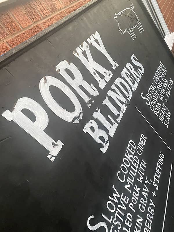 Porky Blinders chalkboard menu