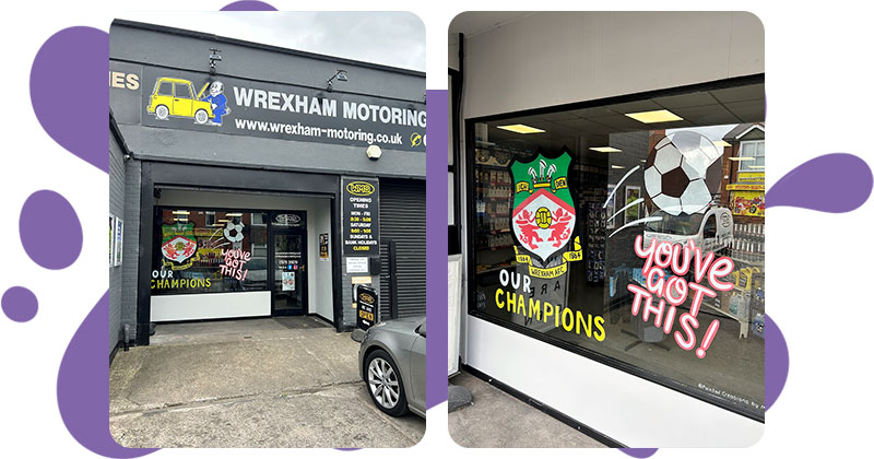 Window art at Wrexham Motoring Supplies